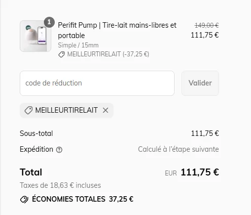 Code promo Perifit Pump 25% de réduction 2026 3 Panier Perifit avec code meilleurtirelait